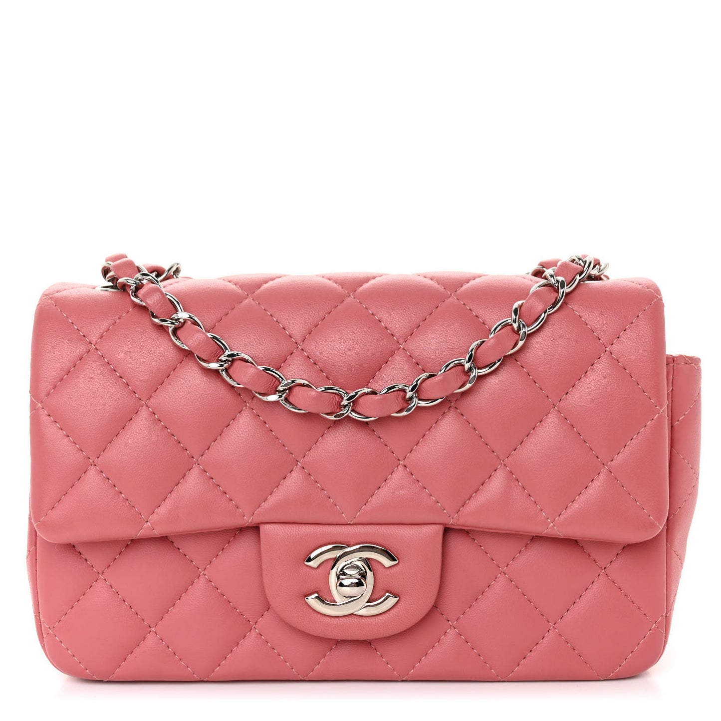 Lambskin Quilted Mini Rectangular Flap Pink