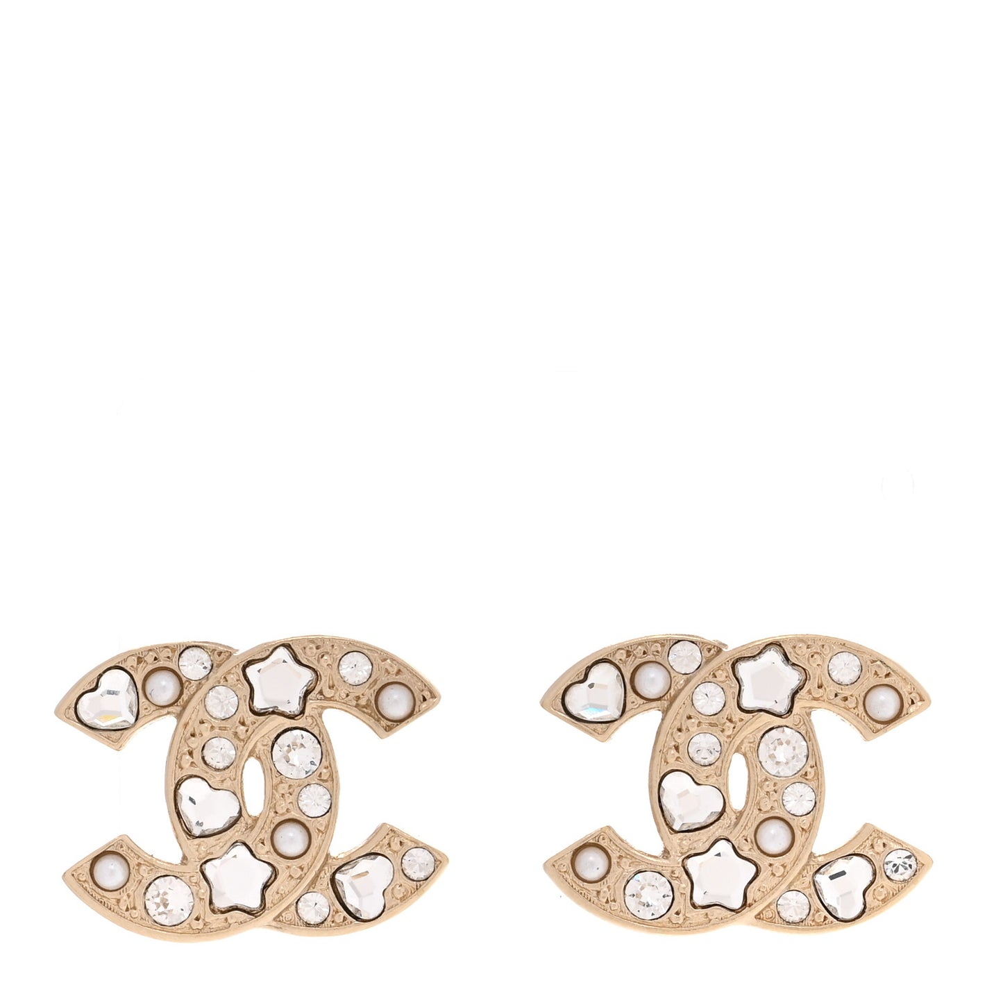 Crystal Pearl CC Star Heart Earrings Gold