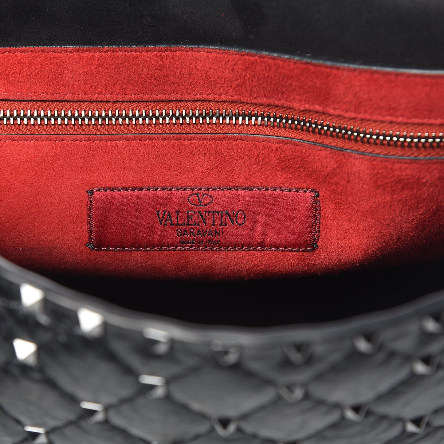 Craquele Nappa Large Rockstud Spike Shoulder Bag Black