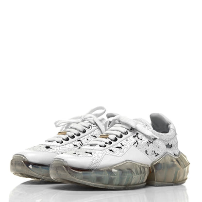 Jimmy Choo Calfskin Womens Cut Out Embroidered Diamond Low Top Sneaker 38 White 3 of 7