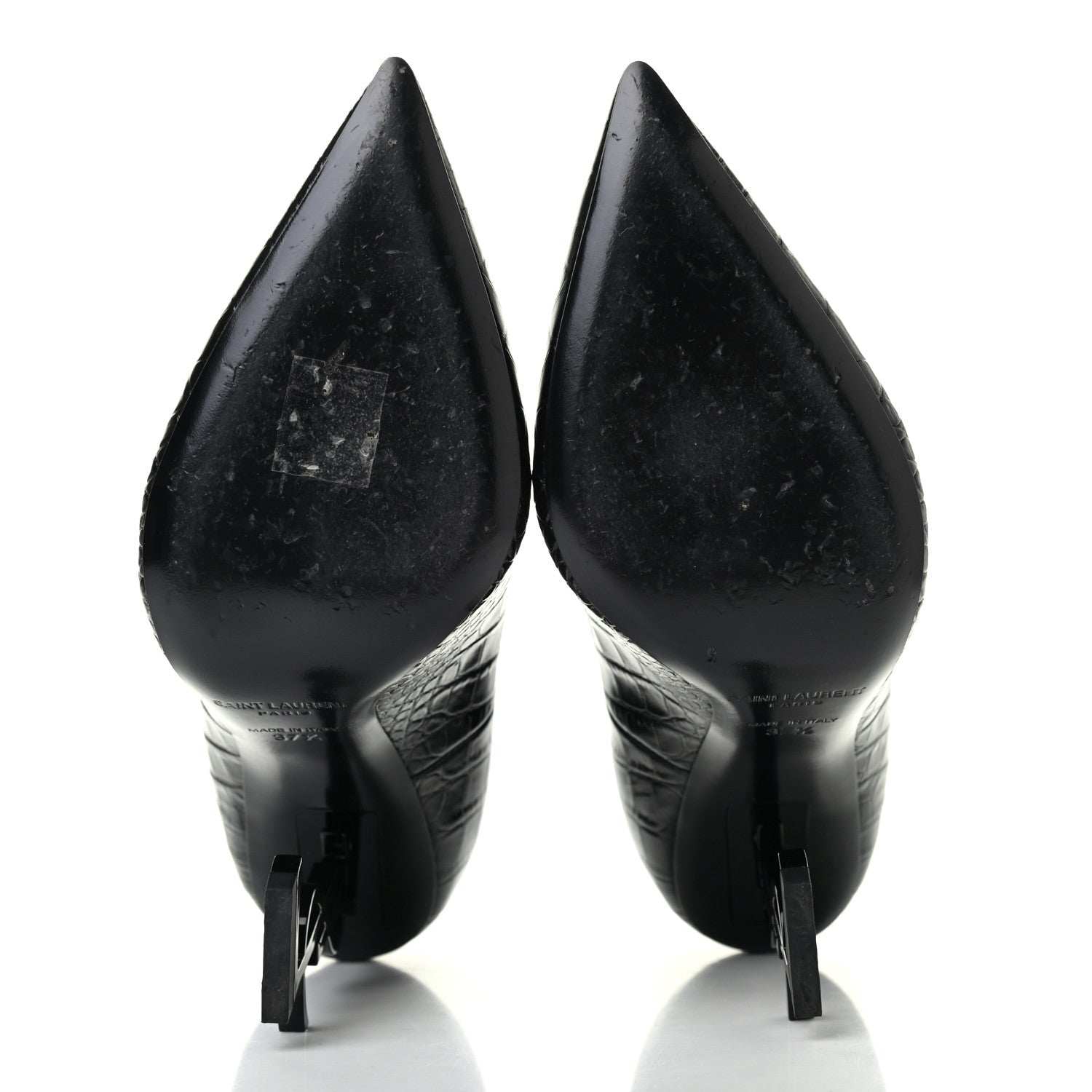 Saint Laurent Calfskin Crocodile Embossed Opyum 110 Pumps 37.5 Black 5 of 8