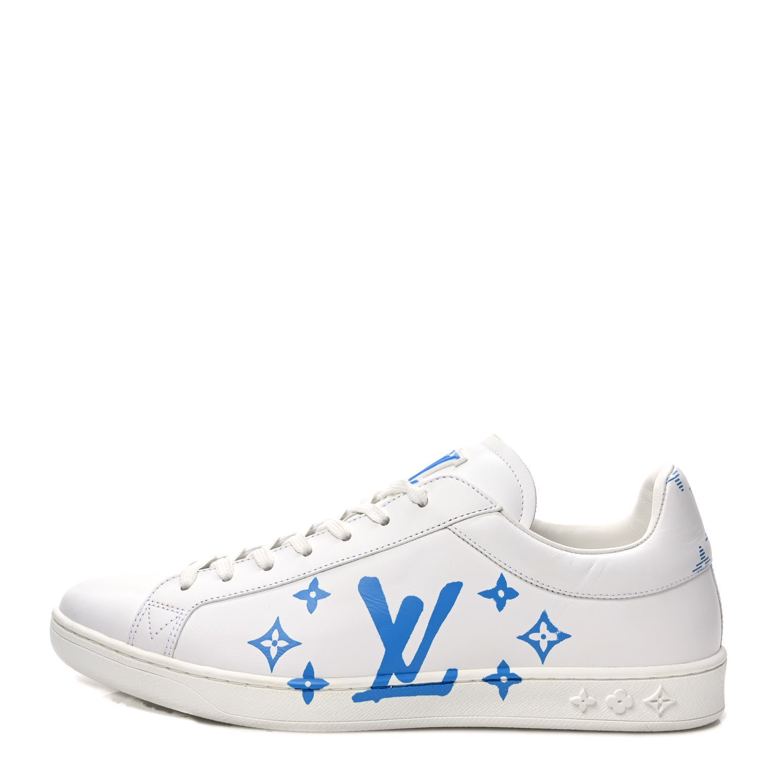 Louis Vuitton Calfskin Luxembourg Samothrace Mens Sneakers 8 White Blue 1 of 9