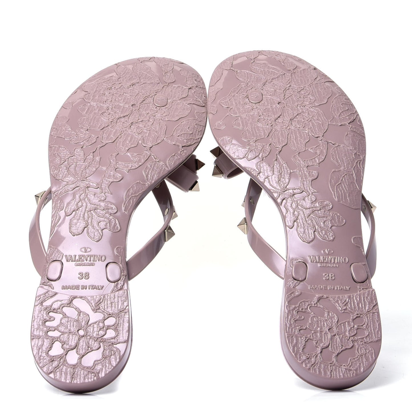PVC Jelly Rockstud Bow Thong Sandals 38 Poudre