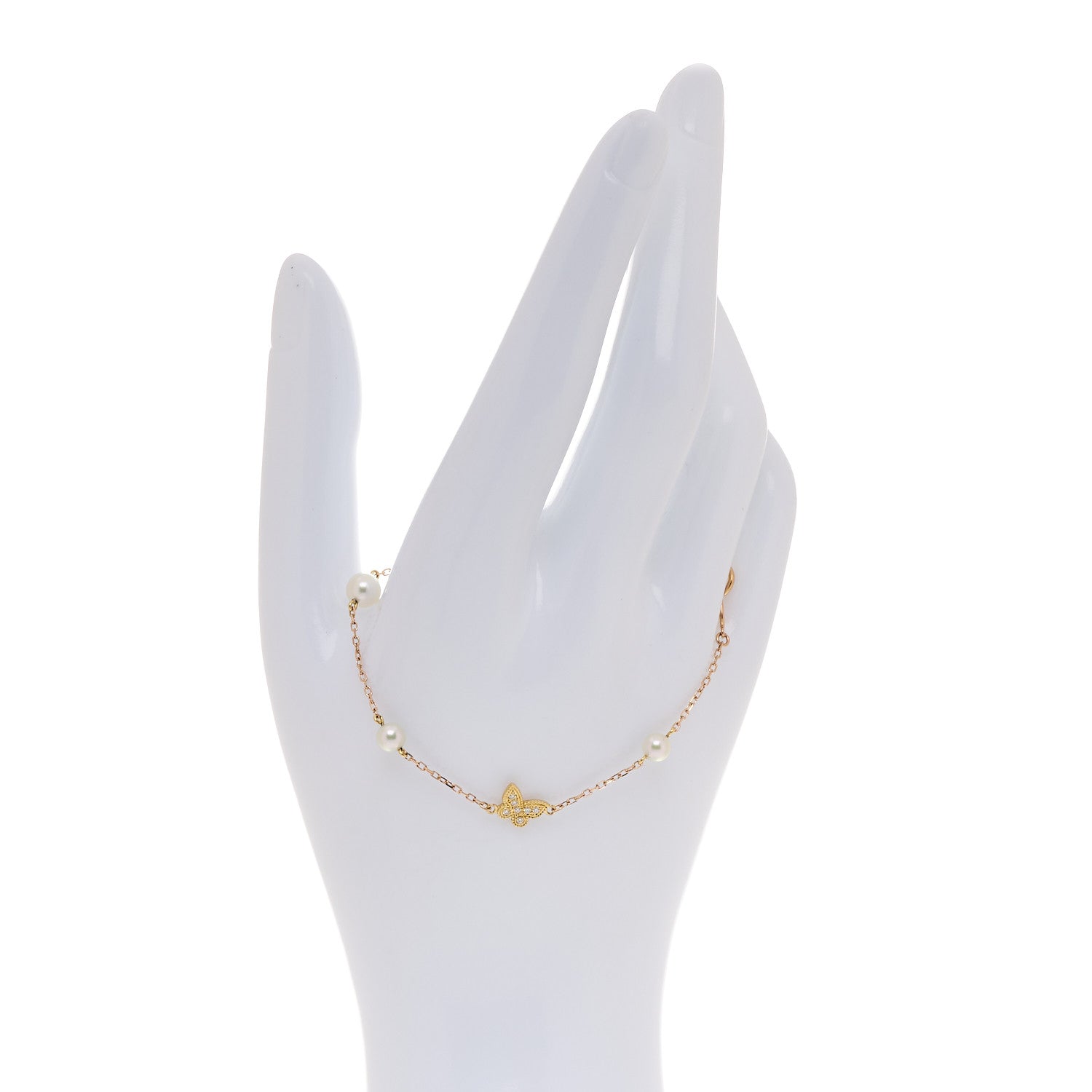 Mikimoto 18K Yellow Gold Diamond Akoya Cultured Pearl Butterfly Bracelet 2 of 4