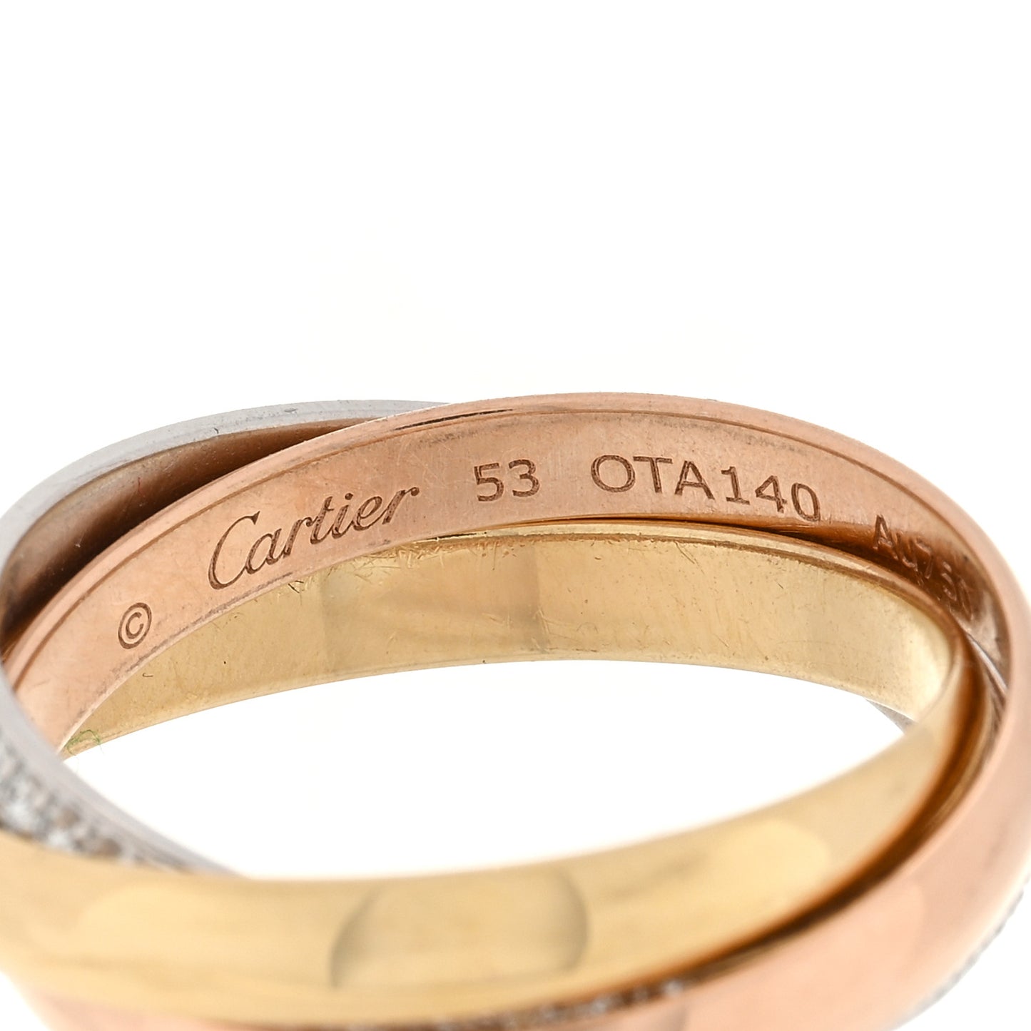 18K White Yellow Pink Gold Diamond Small Trinity Paved Ring 53 6.5