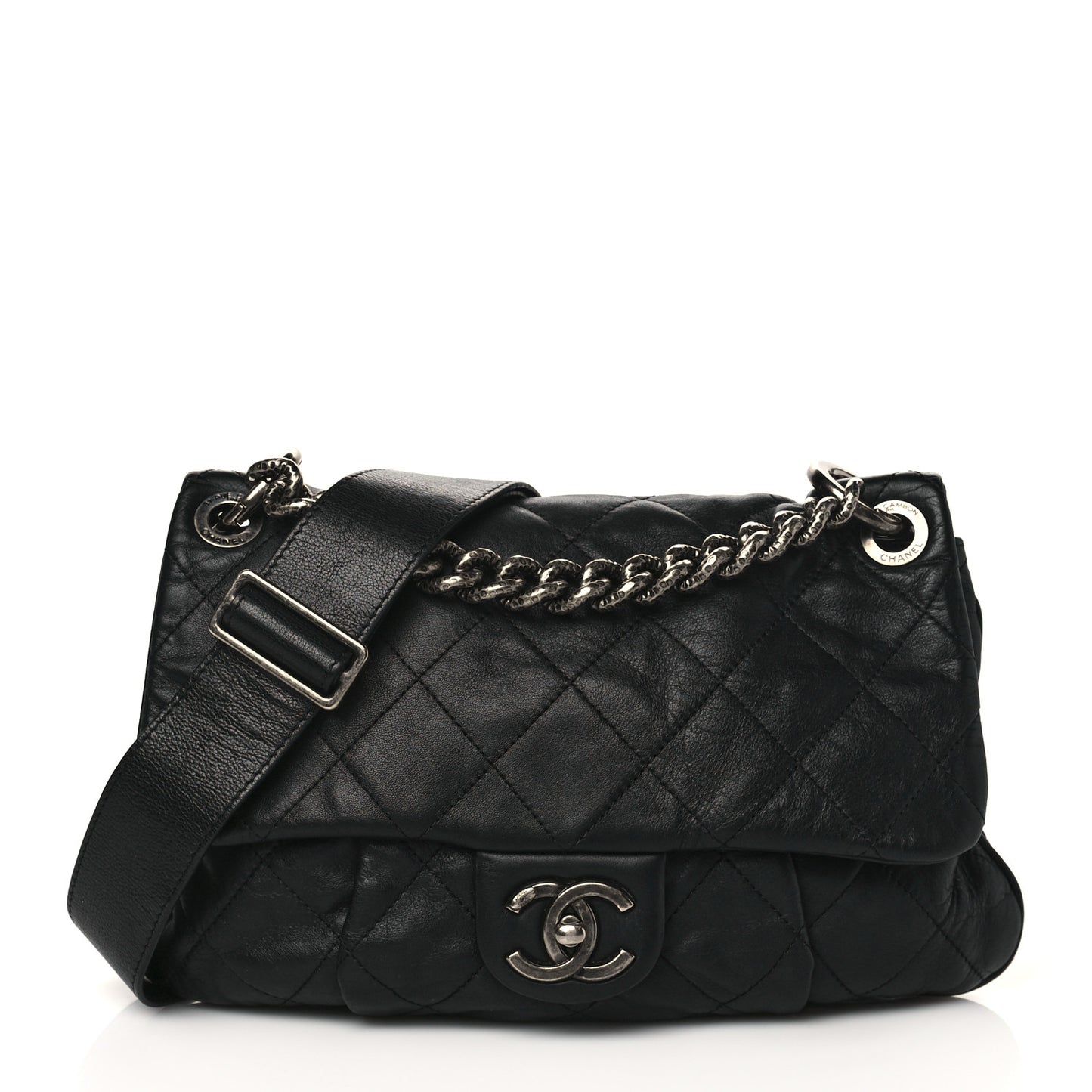 Calfskin Coco Pleats Messenger Flap Black