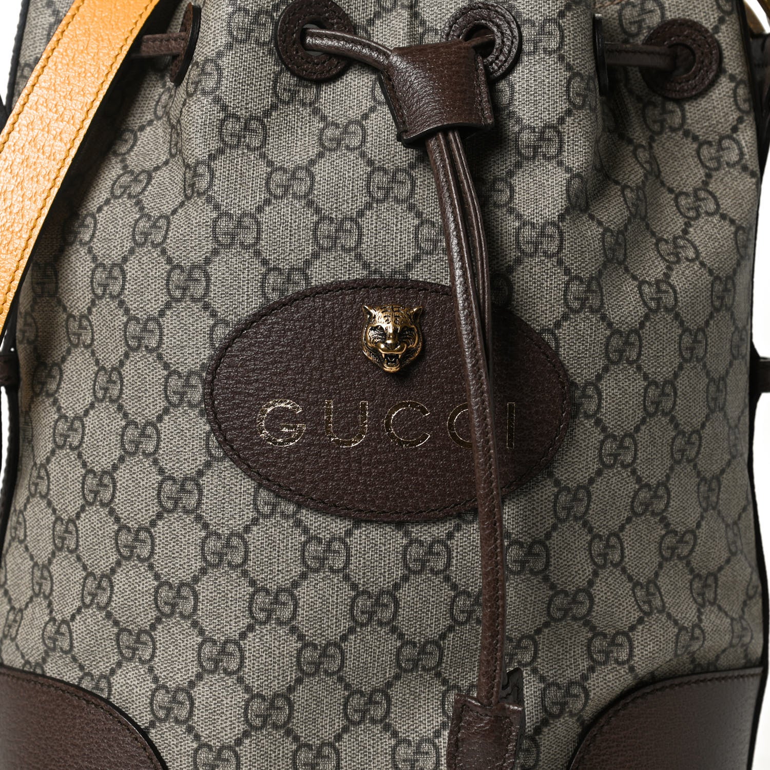 Gucci GG Supreme Monogram Neo Vintage Drawstring Bucket Backpack Beige New Acero Crop 9 of 16