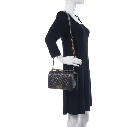 Chanel Cracked Metallic Calfskin Quilted Medium Boy Flap Dark Silver 2 of 9