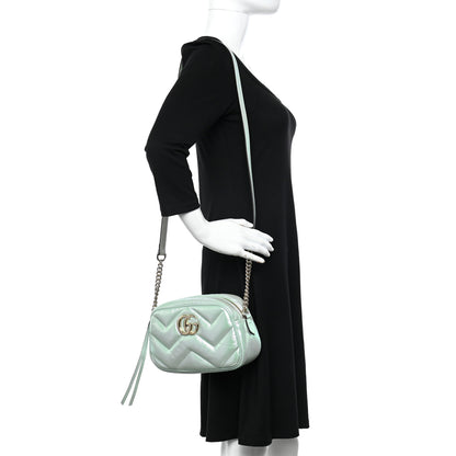 Gucci Iridescent Nappa Chevron Matelasse Small GG Marmont Chain Shoulder Bag Iridescent Salvy Green 2 of 9