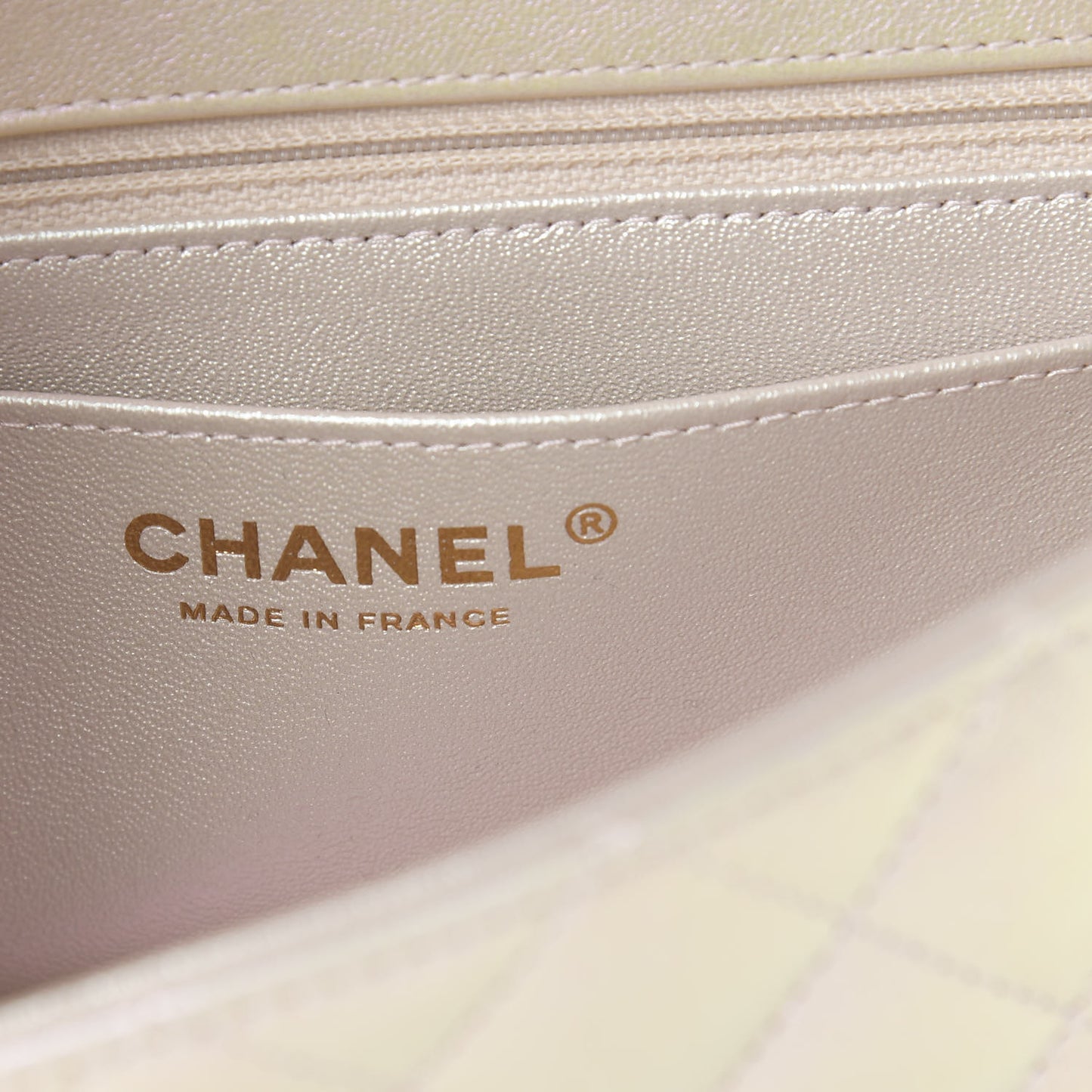 Iridescent Lambskin Quilted Mini Rectangular Flap Ivory