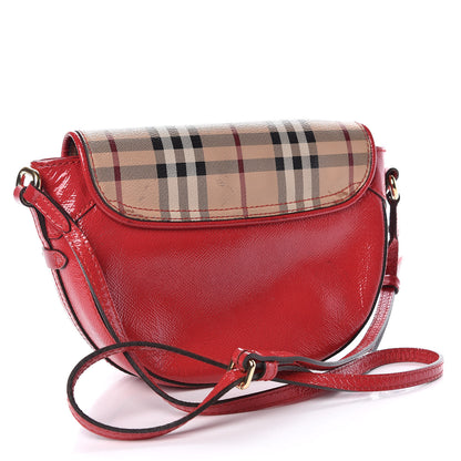 Burberry Patent Calfskin Haymarket Check Maydown Crossbody Bag Red 3 of 19
