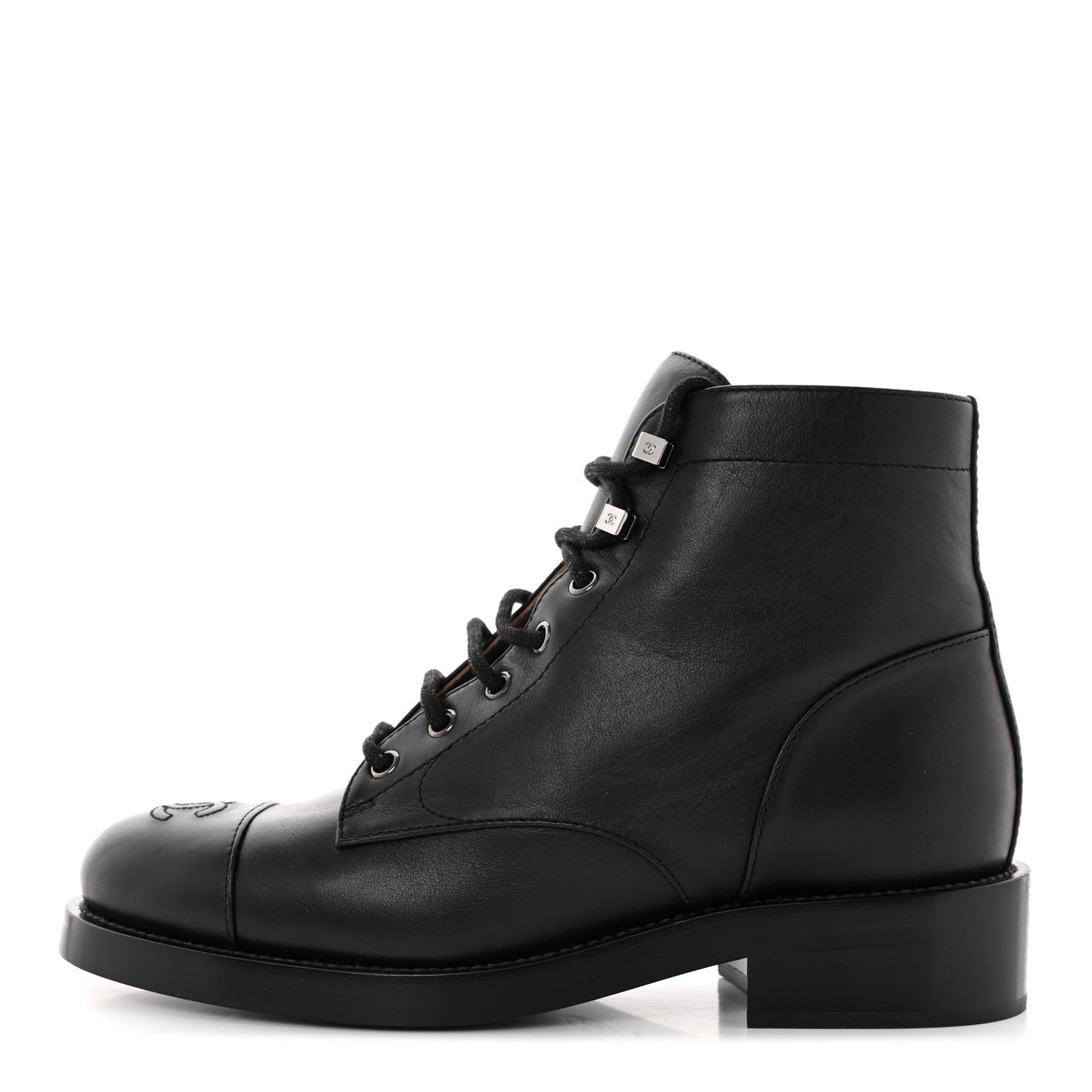 Calfskin Lace Up CC Combat Boots 38.5 Black
