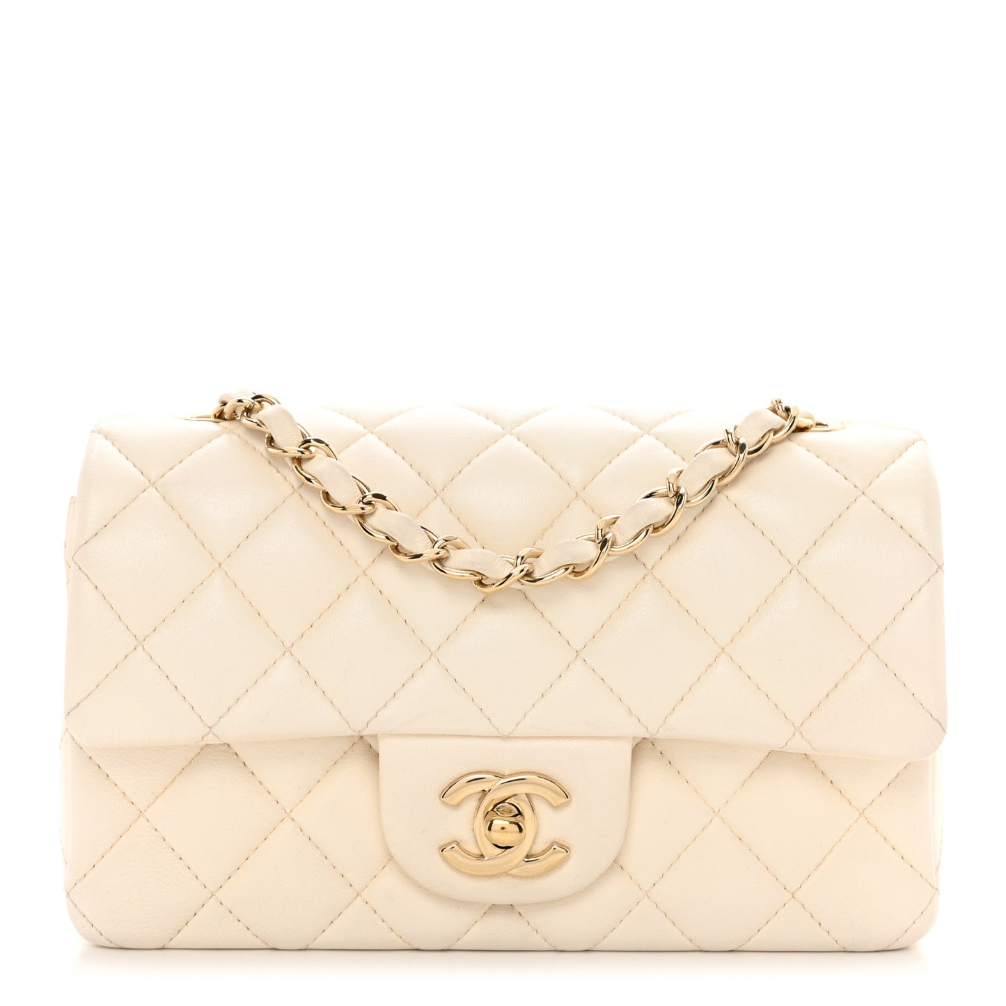 Lambskin Quilted Mini Rectangular Flap White