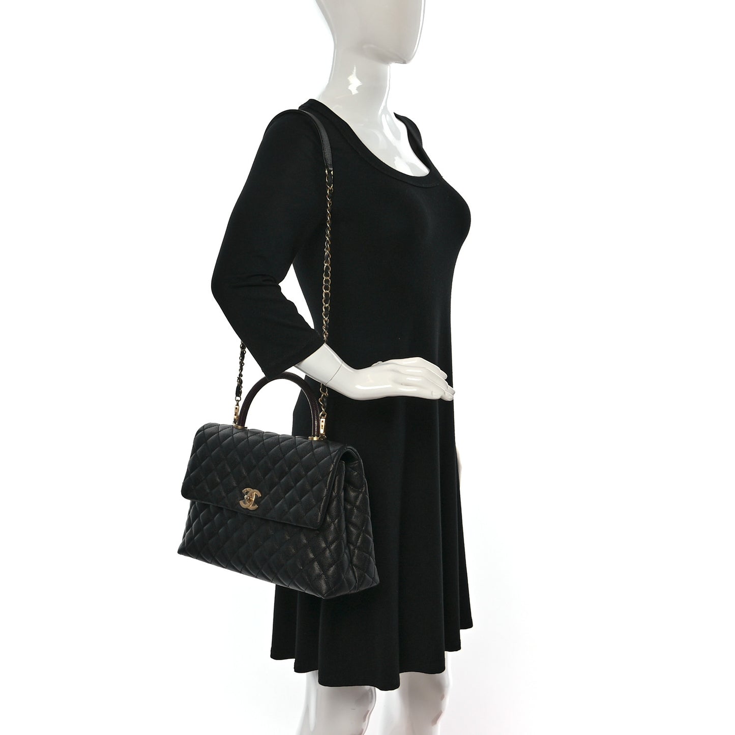 Caviar Lizard Quilted Medium Coco Handle Flap Black