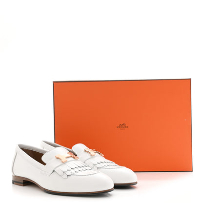 Hermes Calfskin Womens Royal Loafers 36.5 White 9 of 10