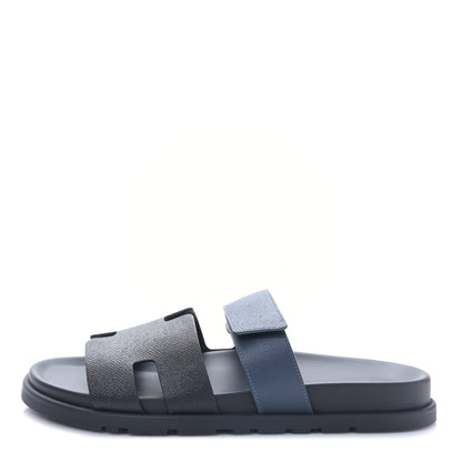Hermes Epsom Mens Chypre Sandals 42 Black Bleu Céleste 1 of 9