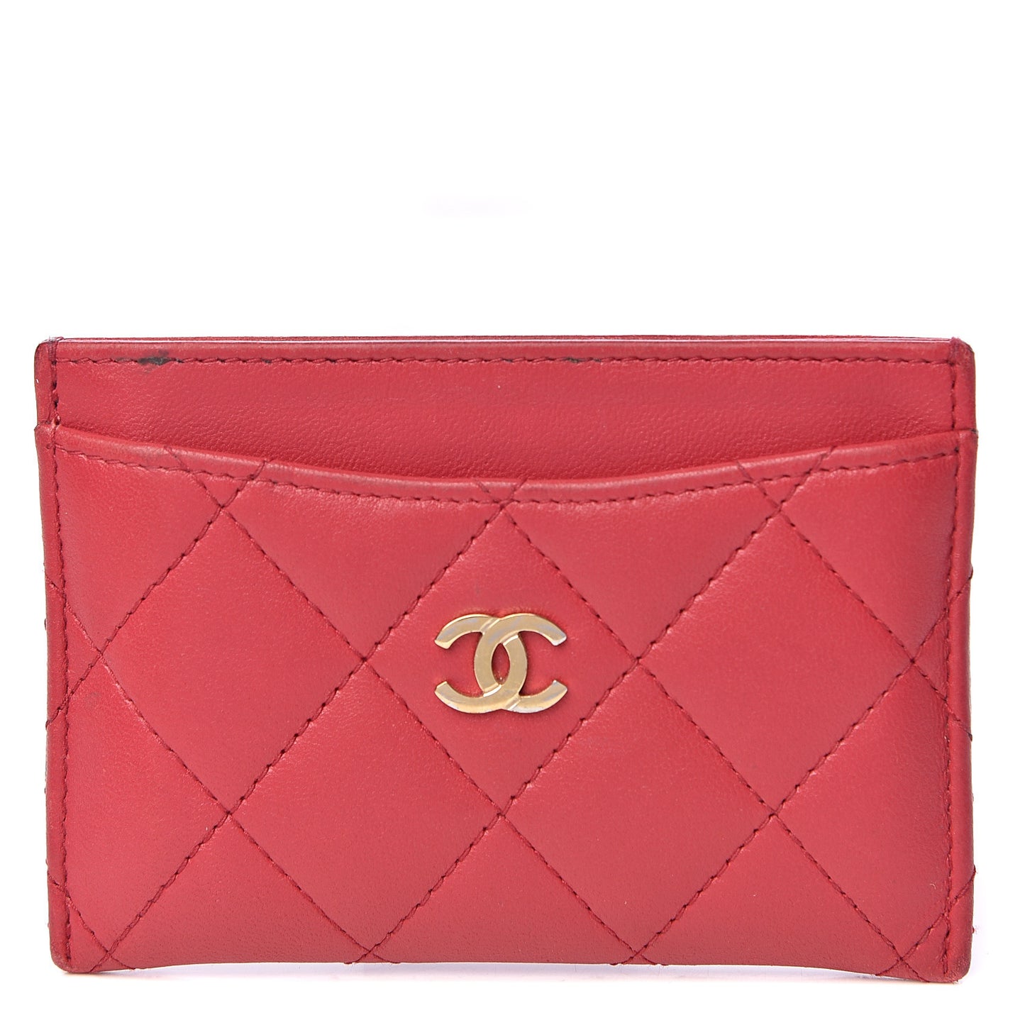 Lambskin Quilted Card Holder Dark Pink