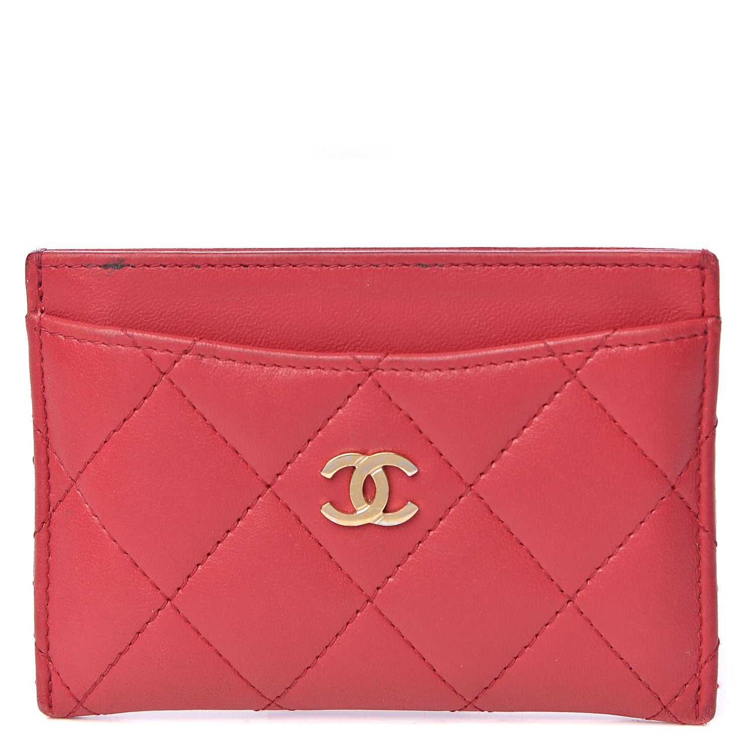 Chanel Lambskin Quilted Card Holder Dark Pink 1 of 9