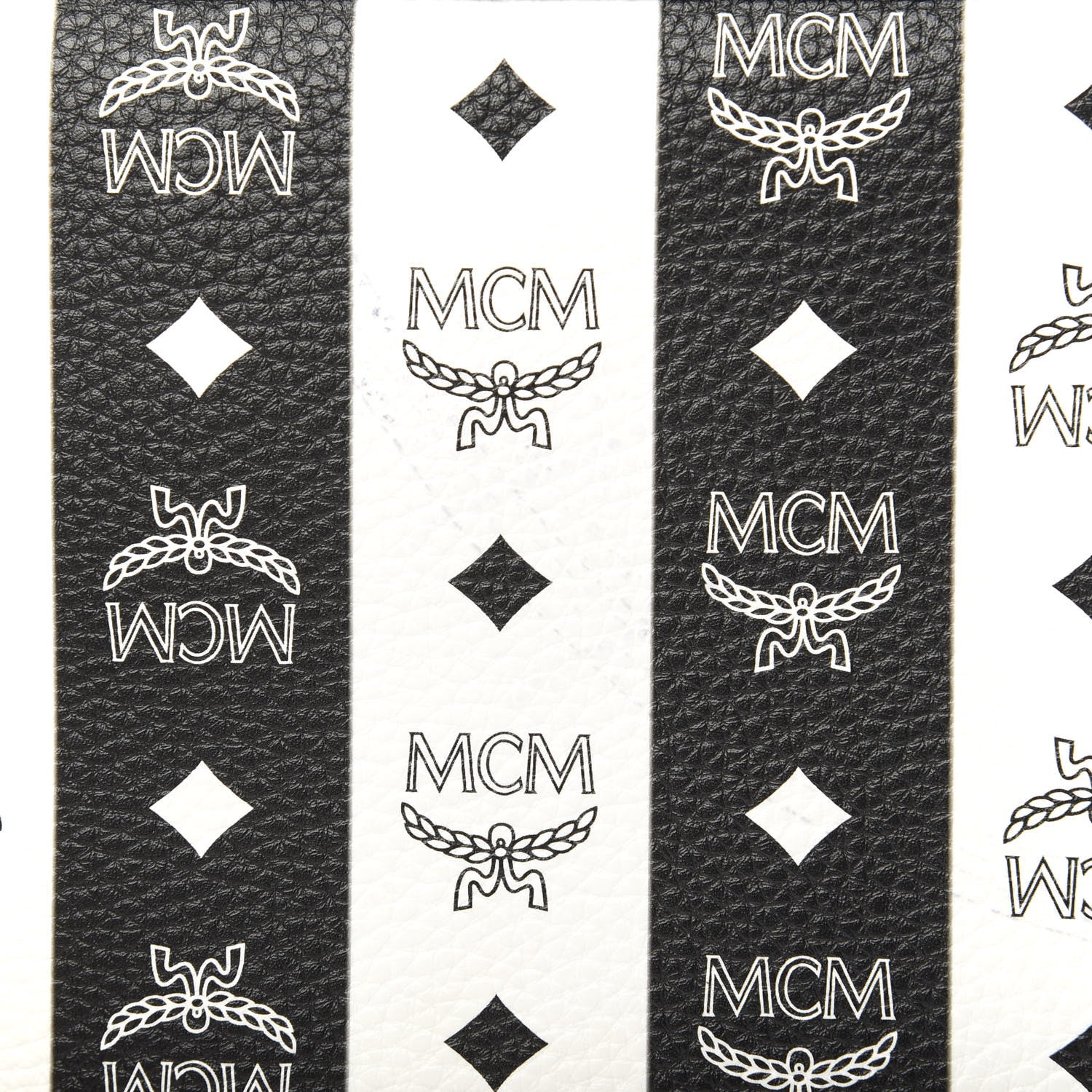 MCM Visetos Striped Liz Shopper Tote Pouch Black White 8 of 10