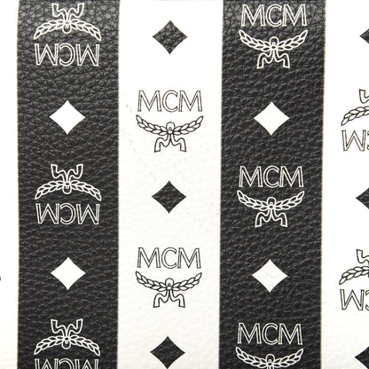 MCM Visetos Striped Liz Shopper Tote Pouch Black White 8 of 10