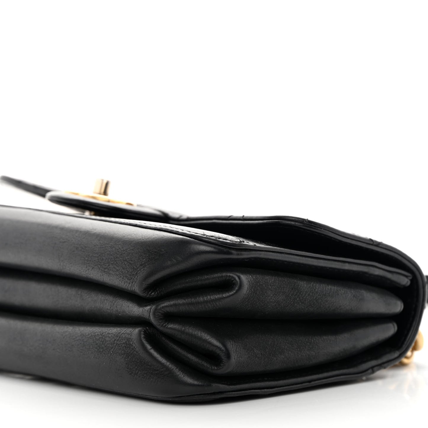 Iridescent Calfskin Quilted Small Straight Lined Flap Black