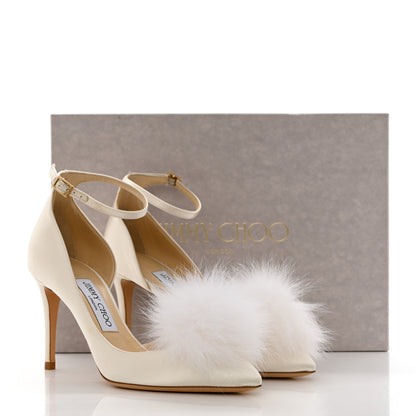 Jimmy Choo Satin Faux Fur Rosa 100 Pom Pom 37 White 8 of 8