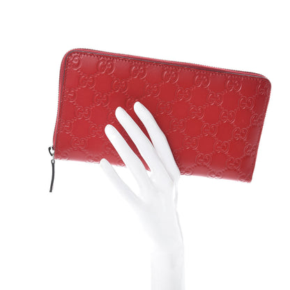 Gucci Guccissima Signature Zip Around Organizer Wallet Hibiscus Red 2 of 8