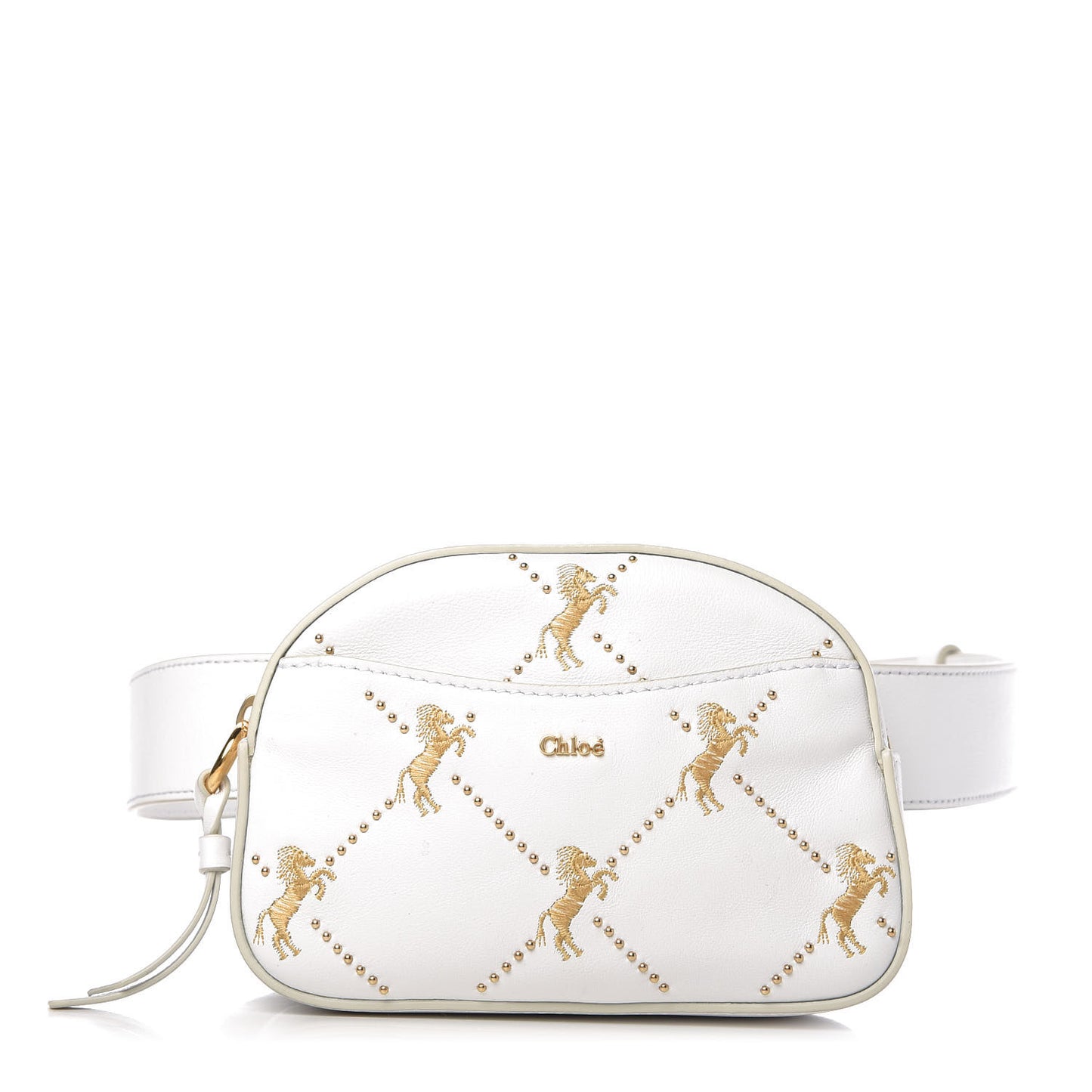 Smooth Calfskin Little Horses Embroidered Signature Belt Bag Brilliant White