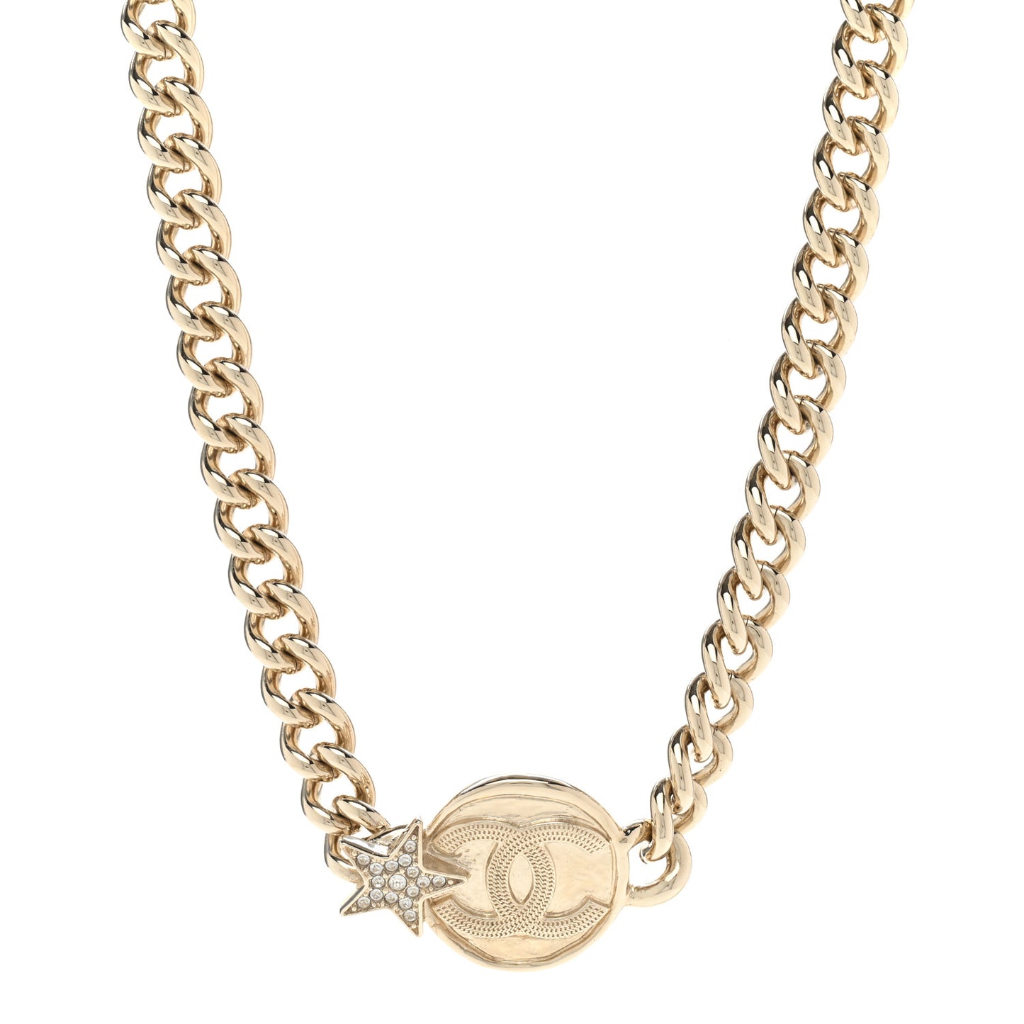 Metal Crystal Textured CC Star Chain Choker Necklace Gold