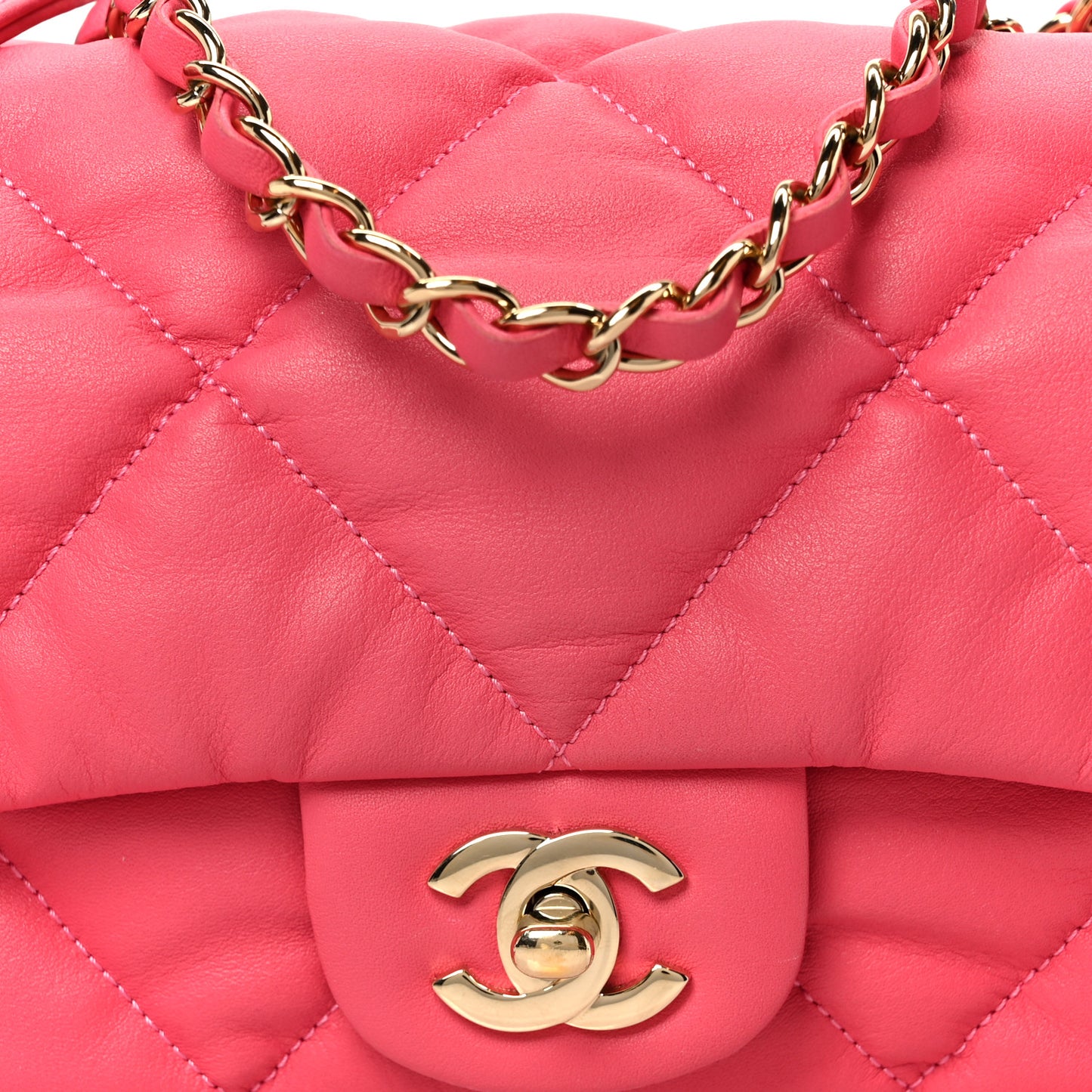 Calfskin Quilted Medium Bubbly Flap Pink