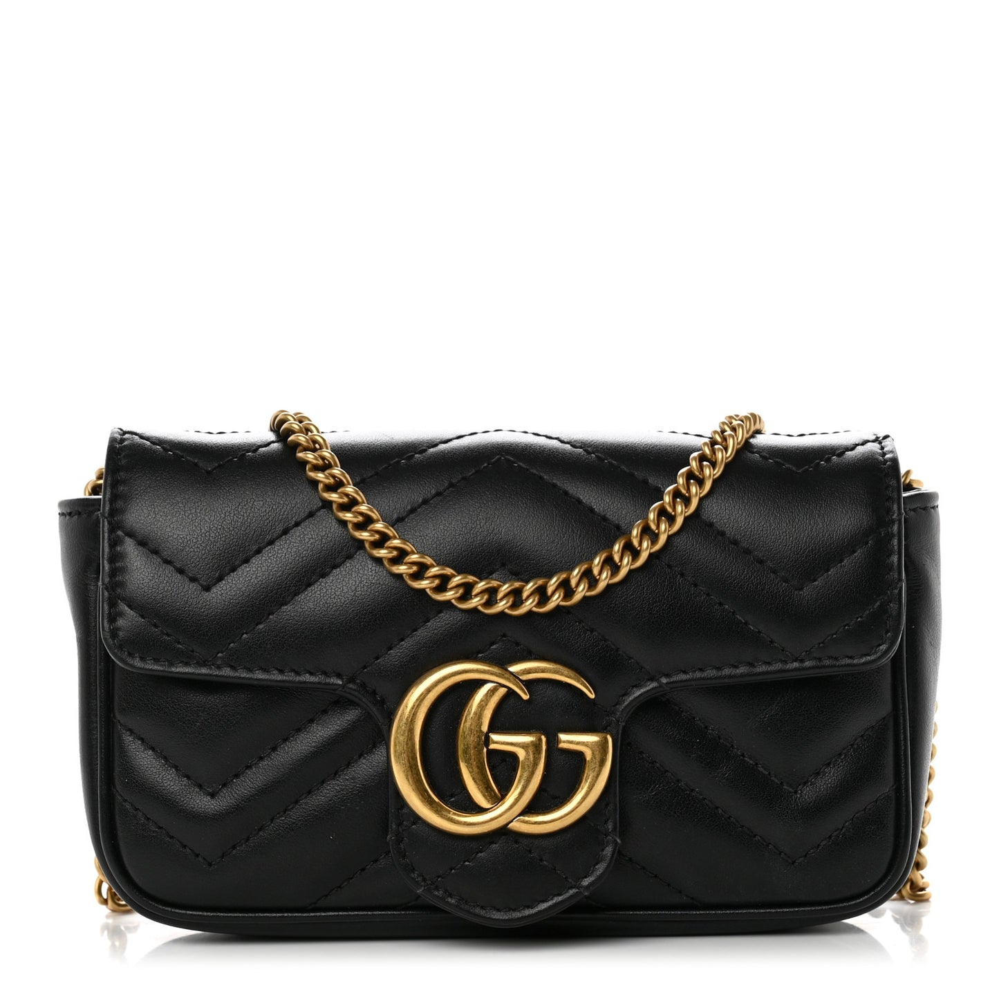 Calfskin Matelasse Super Mini GG Marmont Shoulder Bag Black