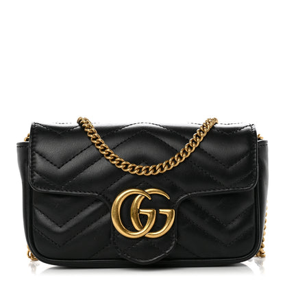 Gucci Calfskin Matelasse Super Mini GG Marmont Shoulder Bag Black 1 of 10