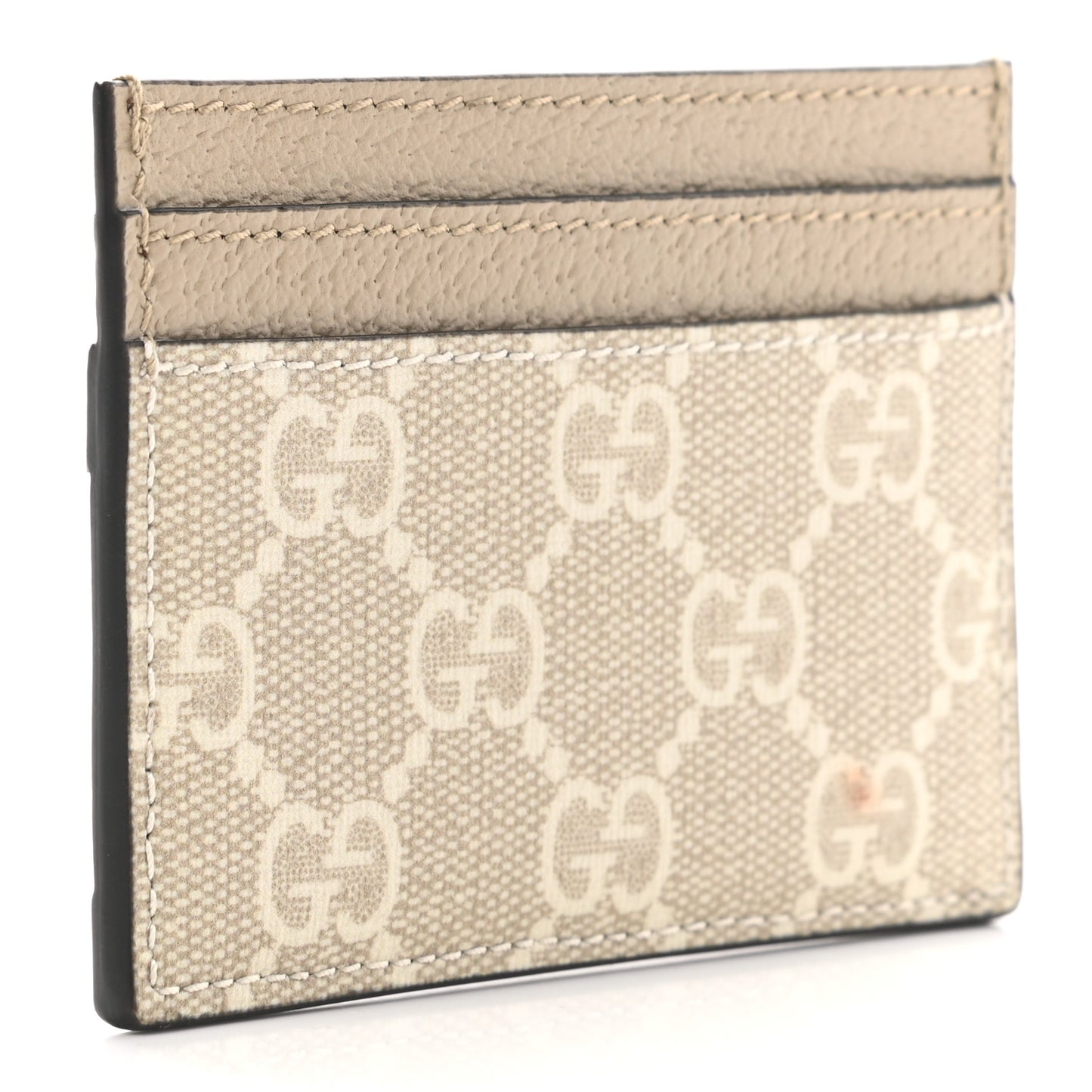 GG Supreme Monogram Textured Dollar Calfskin Web Ophidia Card Holder Beige Mystic White Oatmeal