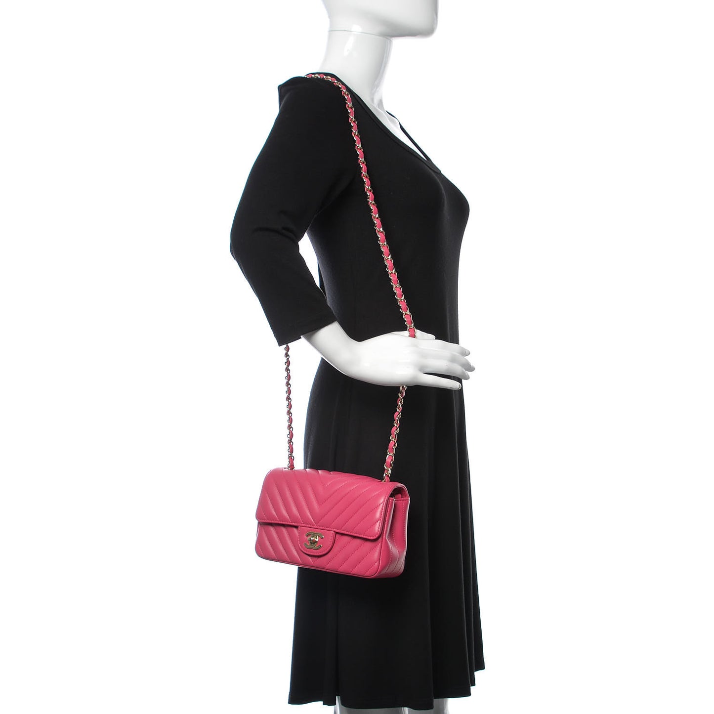 Lambskin Chevron Quilted Mini Rectangular Flap Fuchsia