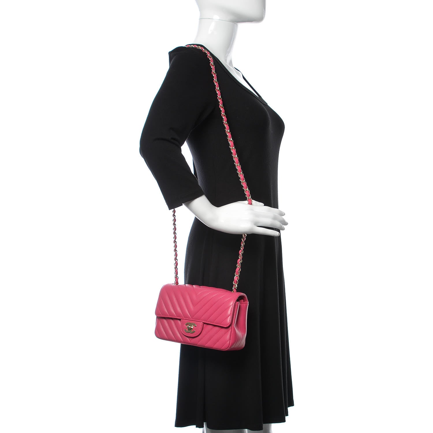 Chanel Lambskin Chevron Quilted Mini Rectangular Flap Fuchsia 2 of 10