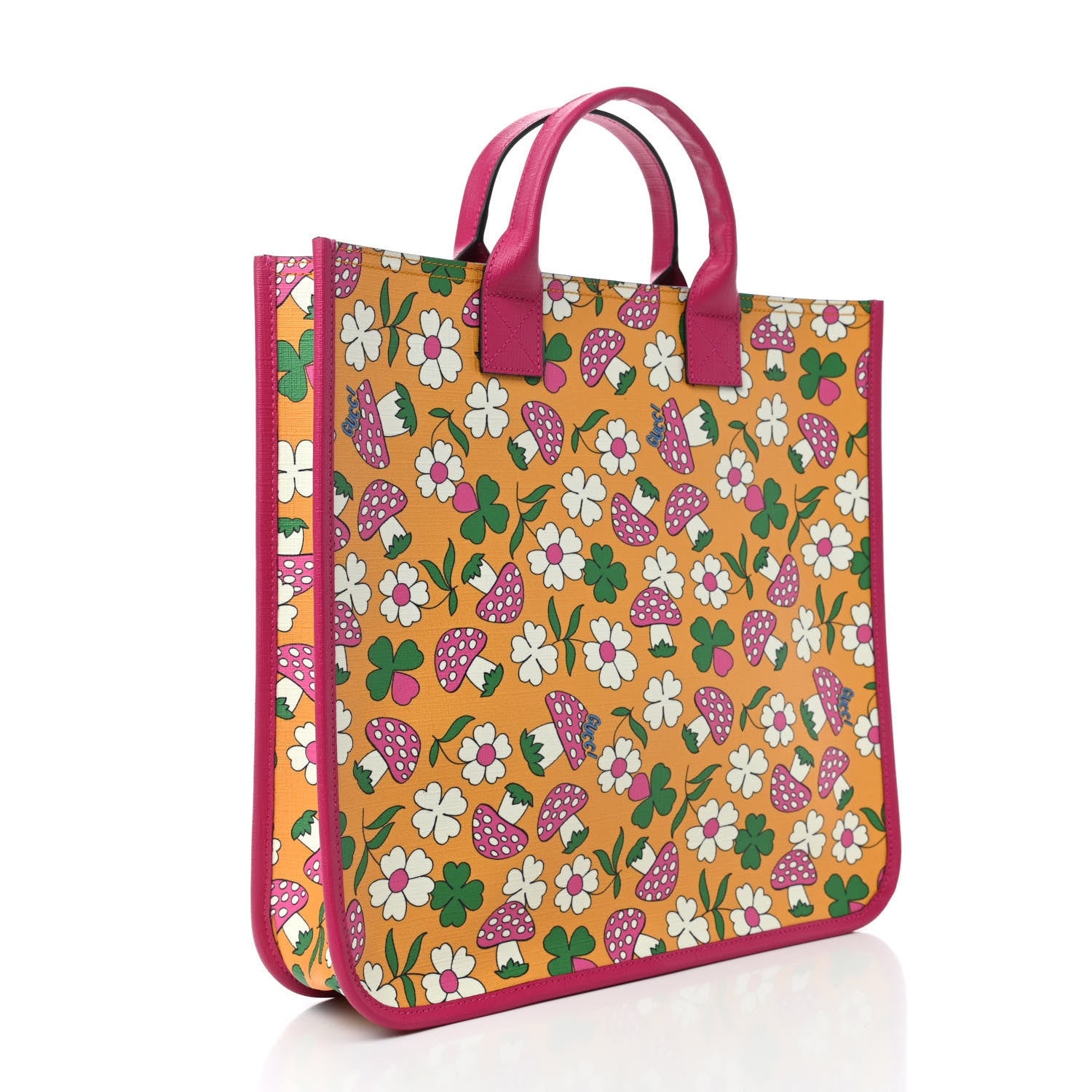 Gucci Canvas Childrens Flower Mushroom Print Tote Pink Yellow 2 of 4