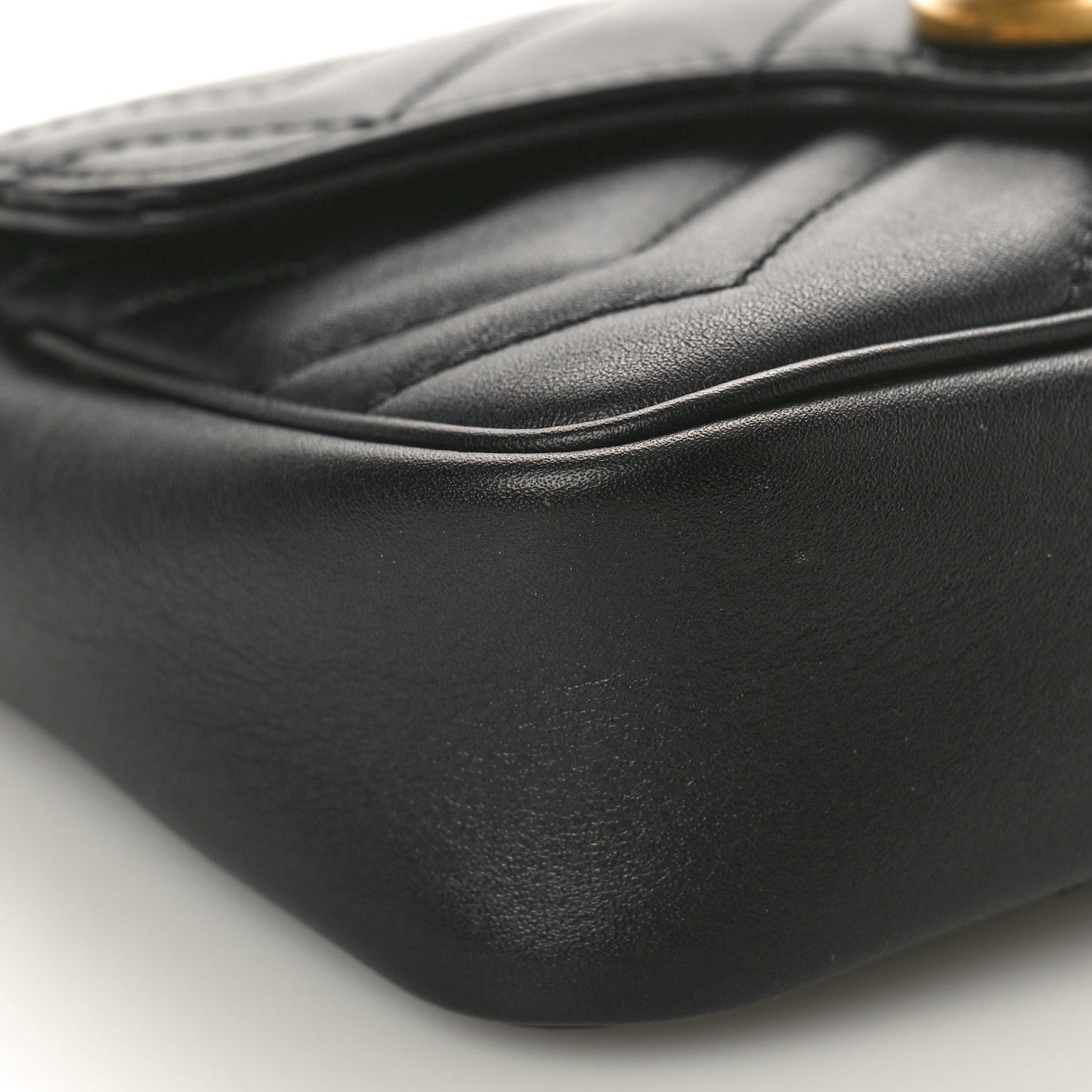 Gucci Calfskin Matelasse Super Mini GG Marmont Shoulder Bag Black 9 of 10