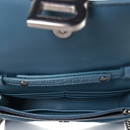 Balenciaga Shiny Calfskin Crocodile Embossed Hourglass Chain Bag Blue Grey 8 of 17
