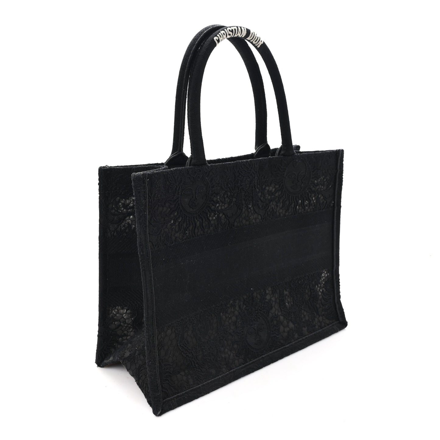 Canvas Embroidered Mesh Macrame Medium Toile de Jouy Soleil Book Tote Black