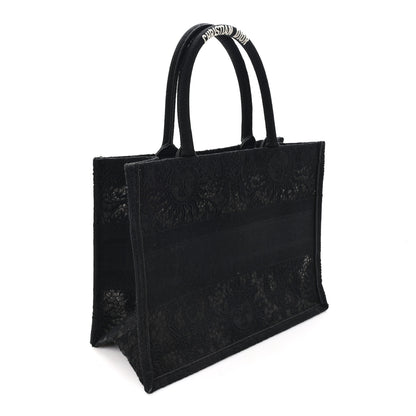 Christian Dior Canvas Embroidered Mesh Macrame Medium Toile de Jouy Soleil Book Tote Black 2 of 9