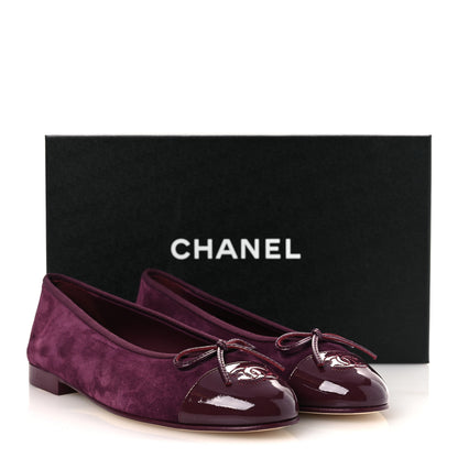 Chanel Suede Patent Calfskin Cap Toe CC Ballerina Flats 39.5 Burgundy 11 of 11