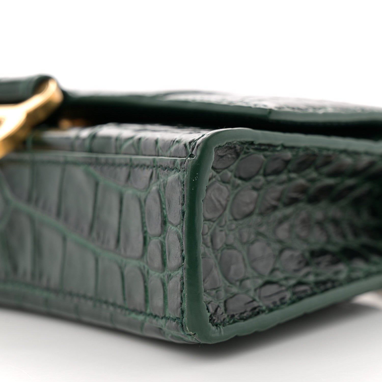 Balenciaga Shiny Calfskin Crocodile Embossed Hourglass Chain Bag Forest Green 10 of 10