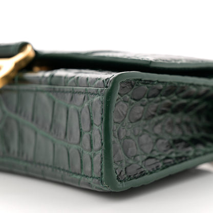 Balenciaga Shiny Calfskin Crocodile Embossed Hourglass Chain Bag Forest Green 10 of 10