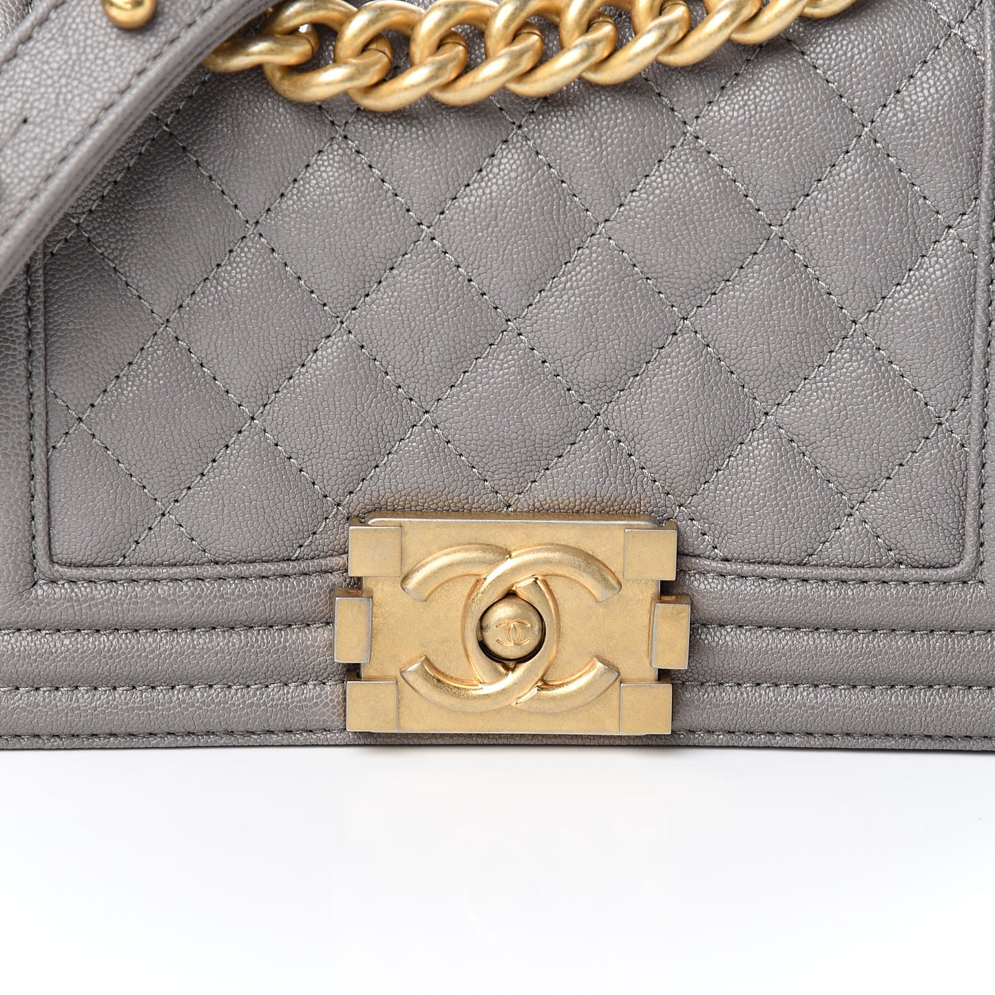 Caviar Quilted Small Boy Flap Grey