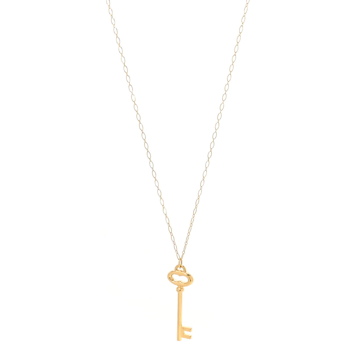 18K Yellow Gold Oval Key Pendant Link Necklace