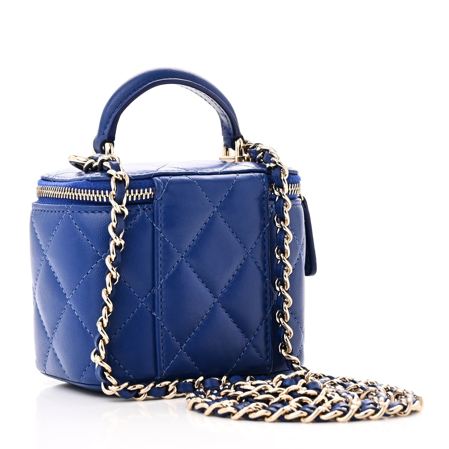 Chanel Lambskin Quilted Top Handle Mini Vanity Case With Chain Blue 2 of 10