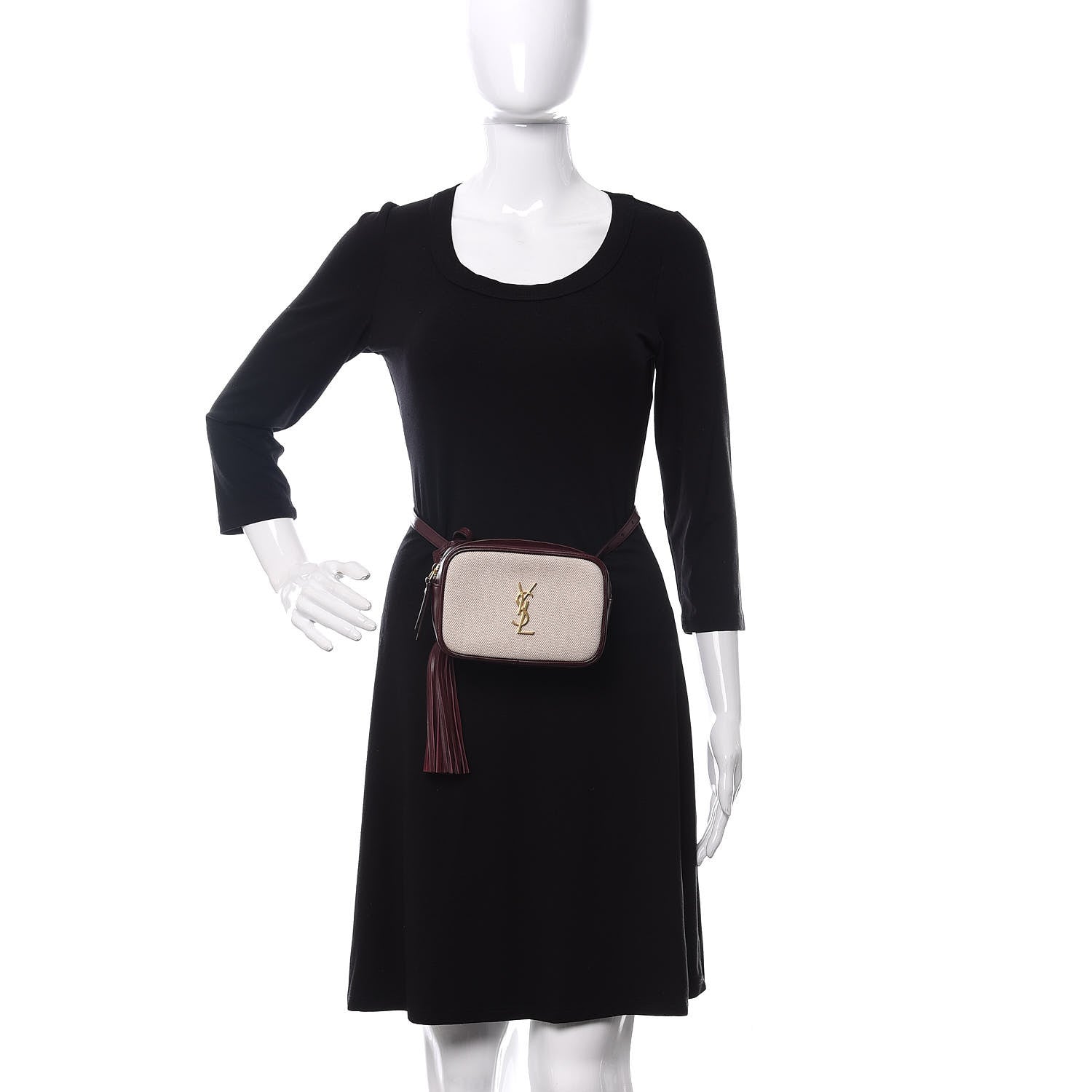 Saint Laurent Calfskin Canvas Monogram Lou Belt Bag Natural Dark Legion Red 2 of 9