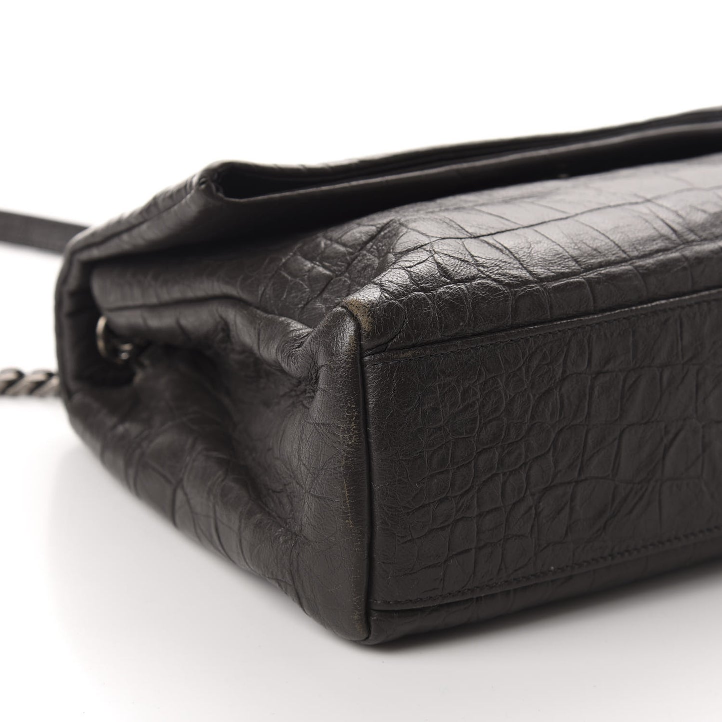 Calfskin Crocodile Embossed Medium West Hollywood Monogram Fold-Over Dark Brown