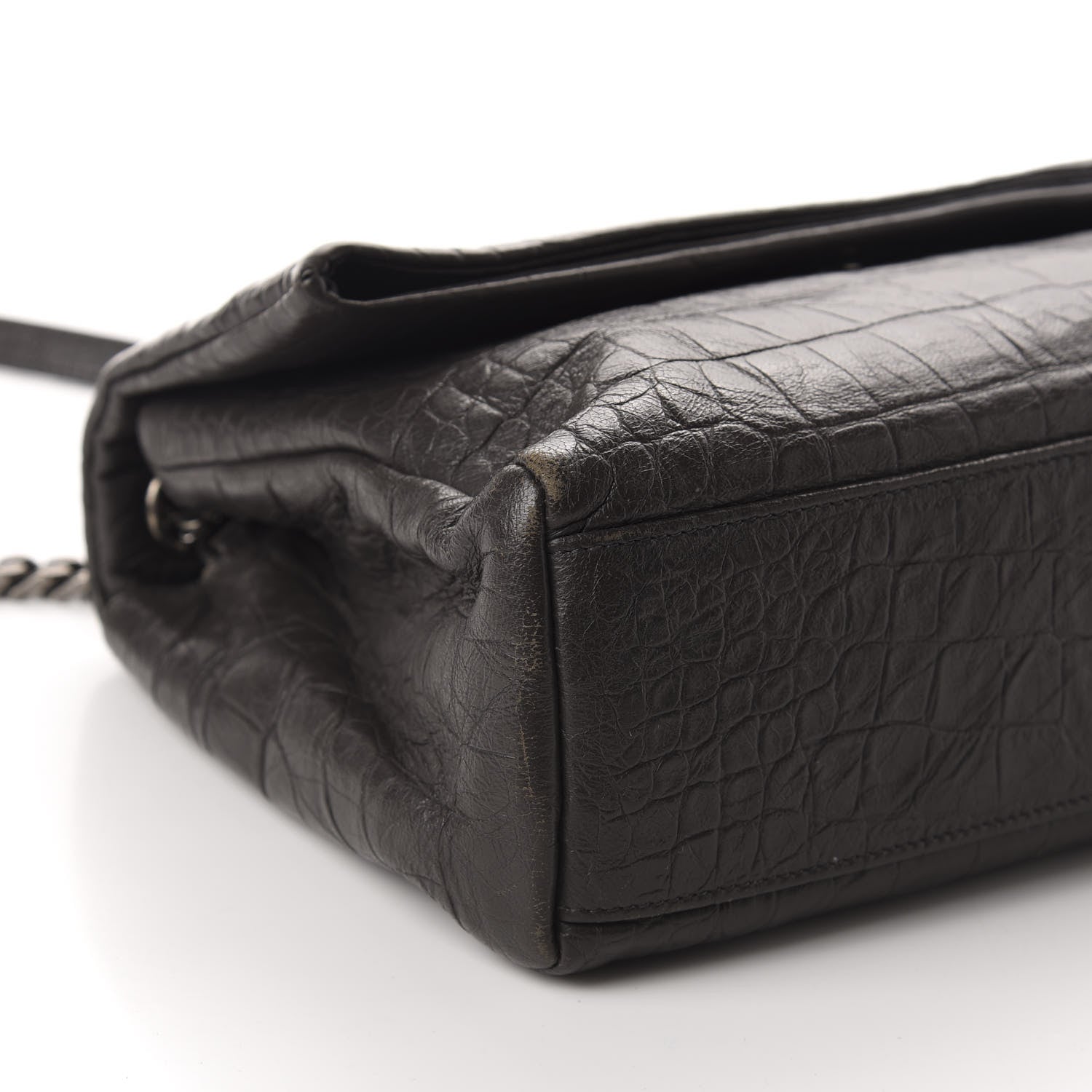 Saint Laurent Calfskin Crocodile Embossed Medium West Hollywood Monogram Fold-Over Dark Brown 7 of 12