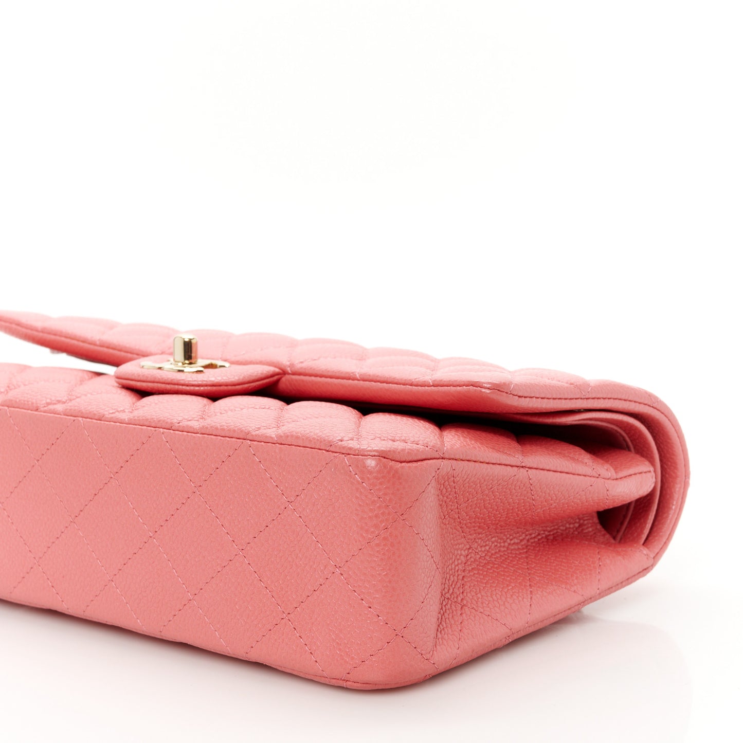 Metallic Caviar Quilted Medium Double Flap Pink